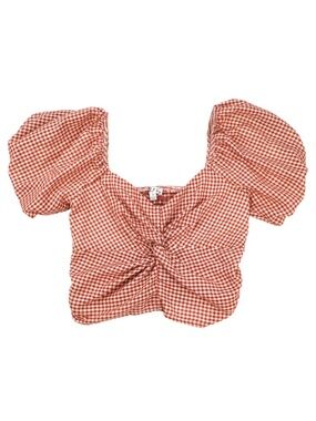 Rabbit Rose Red White Gingham Puff Sleeve Crop Top Size Small Cottagecore